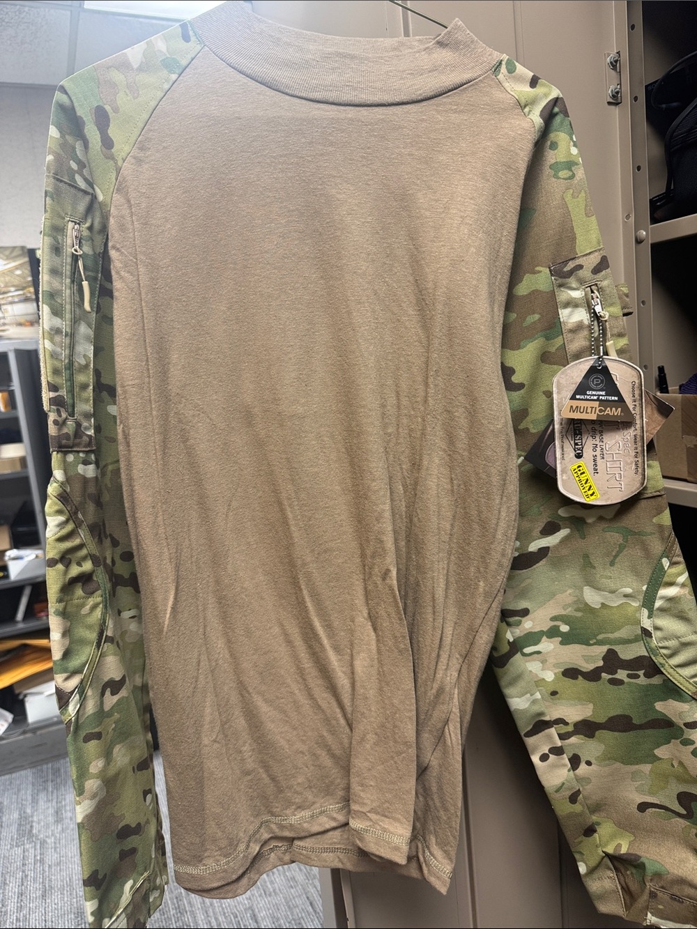 Multicam Camo Sleeve Tactical Long Sleeve Shirt - Khaki Multicam